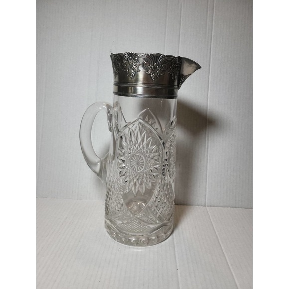 Art Deco Pressed Glass Pitcher with Silver Plated Top - Picture 1 of 7